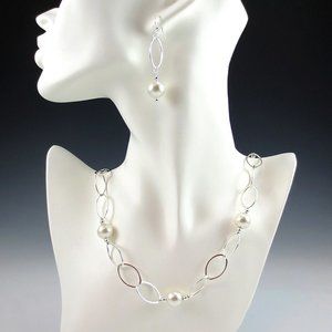 Shell Pearl & Sterling Silver Necklace/Earring Set